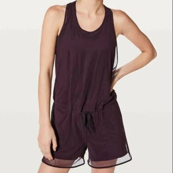 Lululemon Lab Orbit Romper Cherry Cola Mesh Sz 4 - Picture 1 of 4